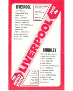 Liverpool v Burnley official programme 07/10/1975