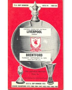 Liverpool v Brentford official programme 10/09/1974