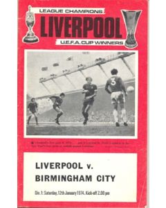Liverpool v Birmingham City official programme 12/01/1974