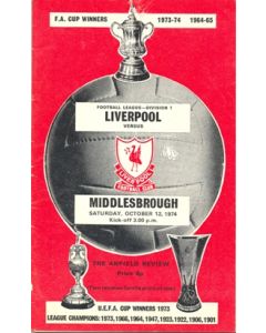 Liverpool v Middlesbrough official programme 12/10/1974