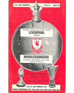 Liverpool v Middlesbrough official programme 12/11/1974