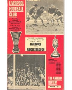 Liverpool v Middlesbrough official programme 19/03/1977
