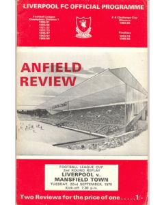 Liverpool v Mansfield Town official programme 22/09/1970