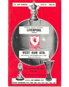 Liverpool v West Ham United official programme 23/11/1974