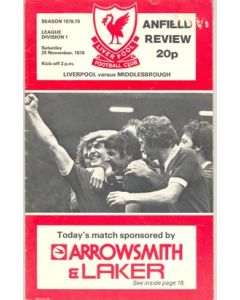 Liverpool v Middlesbrough official programme 25/11/1978
