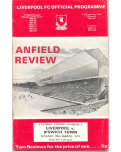 Liverpool v Ipswich Town official programme 29/03/1971