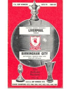 Liverpool v Birmingham City official programme 29/03/1975