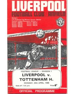 Liverpool v Tottenham Hotspur official programme 29/04/1968