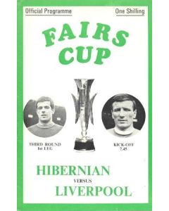 Hibernian v Liverpool European Fairs Cup Third Round First Leg official programme 09/12/1970