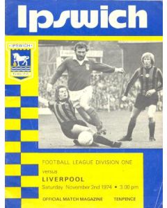 Ipswich Town v Liverpool official programme 02/11/1974