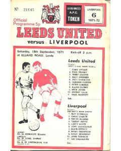 Leeds United v Liverpool official programme 18/09/1971