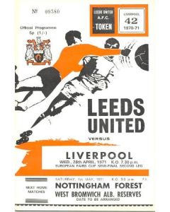 Leeds United v Liverpool European Fairs Cup Semi-Final official programme 28/04/1971