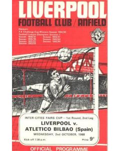 Liverpool v Atletico Bilbao official programme 02/10/1968