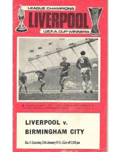 Liverpool v Birmingham City official programme 12/01/1974