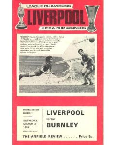 Liverpool v Burmley official programme 02/03/1974