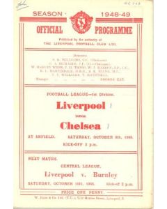 Liverpool vChelsea official programme 09/10/1948