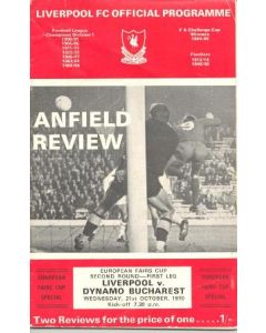 Liverpool v Dynamo Bucharest European Fairs Cup Second Round First Leg official programme 21/10/1970