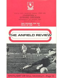 Liverpool v Dynamo Dresden UEFA official programme 07/03/1973