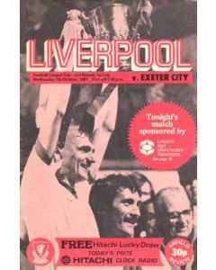 Liverpool v Exeter City official programme 07/10/1981
