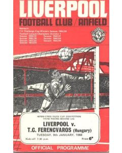 Liverpool v Ferencvaros, Hungary official programme 09/01/1968