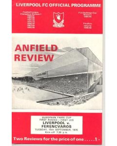 Liverpool v Ferencvaros European Fairs' Cup First Round First Leg official programme 15/09/1970