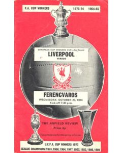 Liverpool v Ferencvaros official programme 23/10/1974 European Cup Winners Cup