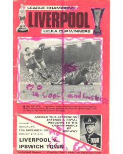 Liverpool v Ipswich Town official programme 17/11/1973