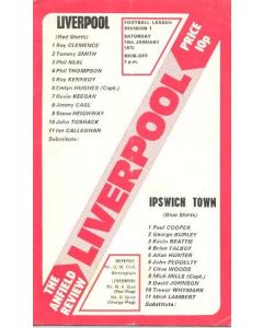 Liverpool v Ipswich Town official programme 10/01/1976