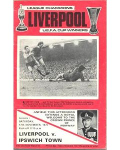 Liverpool v Ipswich Town official programme 17/11/1973