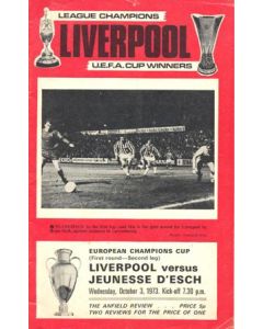 Liverpool v Jeunesse D'Esch official programme 03/10/1973 European Champios Cup
