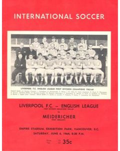 In Vancouver Canada - Liverpool v Meidericher West Germany official programme 06/06/1964