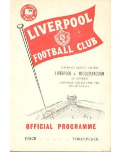 Liverpool v Middlesbrough official programme 18/01/1958
