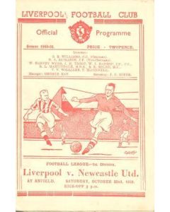 Liverpool v Newcastle United official programme 22/10/1949