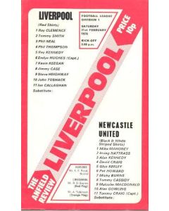 Liverpool v Newcastle United official programme 21/02/1976