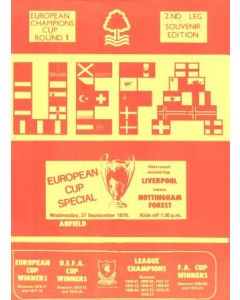 Liverpool v Nottingham Forest official programme 27/09/1978 European Cup, Nottingham Edition