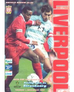 Liverpool v Racing Strasbourg official programme 04/11/1997 UEFA Cup