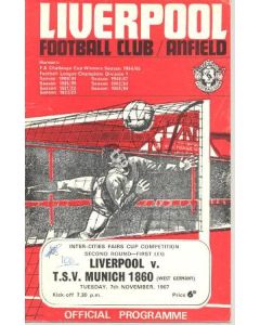 Liverpool v T.S.V. Munich 1860, West Germany official programme 07/11/1967
