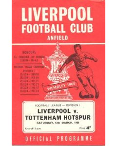 Liverpool v Tottenham Hotspur official programme 12/03/1968
