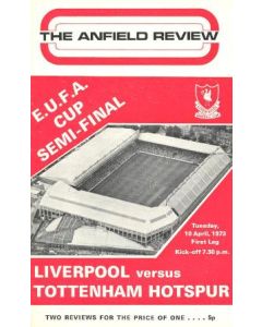 Liverpool v Tottenham Hotspur UEFA Cup Semi-Final programme 10/04/1973