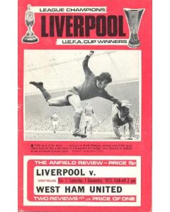 Liverpool v West Ham United fficial programme 01/12/1973