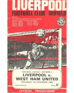 Liverpool v West Ham United official programme 07/12/1968