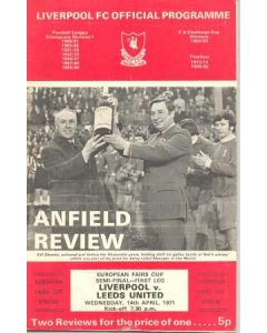 Liverpool v Leeds European Fairs Cup Semi-Final First Leg official programme 14/04/1971