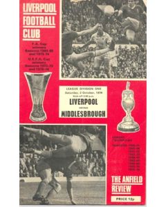 Liverpool v Middlesbrough official programme 02/10/1976