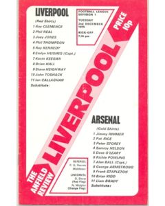 Liverpool v Arsenal official programme 02/12/1975