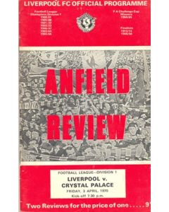 Liverpool v Crystal Palace official programme 03/04/1970