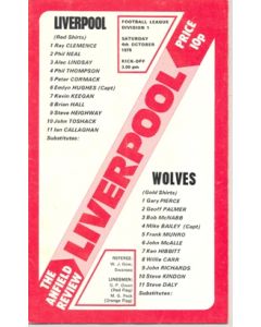 Liverpool v Wolverhampton Wanderers official programme 04/10/1975
