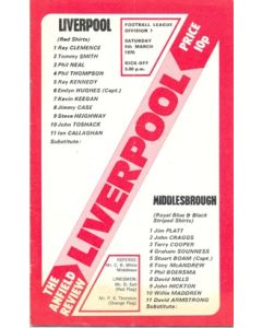 Liverpool v Middlesbrough official programme 06/03/1976