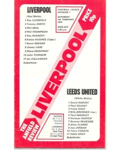 Liverpool v Leeds United official programme 07/02/1976