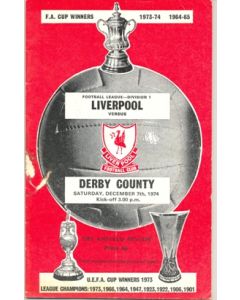 Liverpool v Derby County official programme 07/12/1974