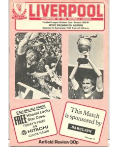 Liverpool v West Bromwich Albion official programme 13/09/1980
